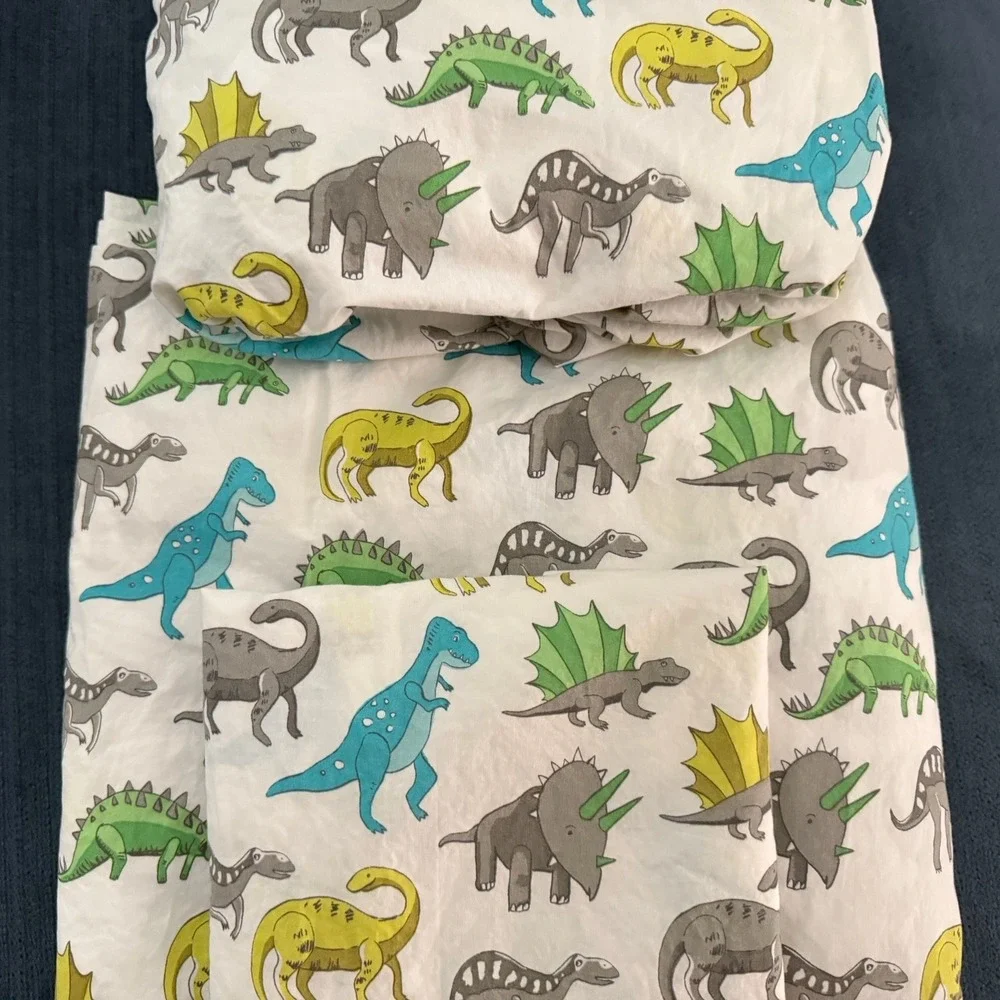 Pottery Barn Kids Dinosaur Twin Sheet Set 3 PCS Green Blue Gray 2015 Dinosaurs